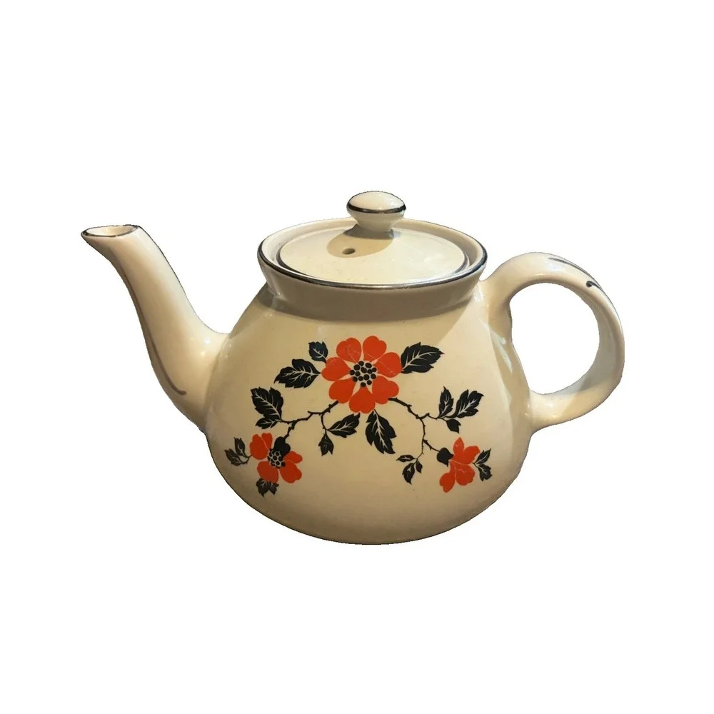 Hall's Superior China Company Teapot in Vibrant‎ Red Poppy Pattern with Lid